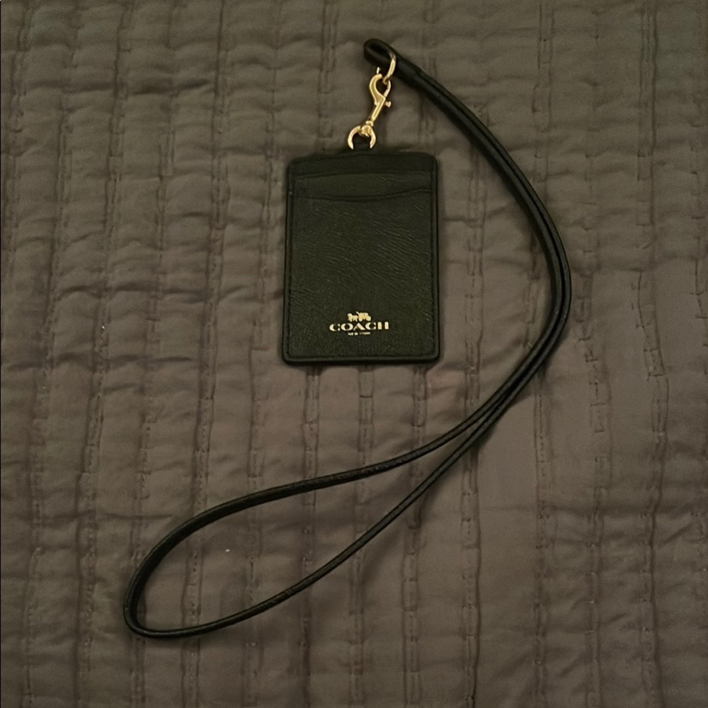 Coach Black Leather ID Lanyard